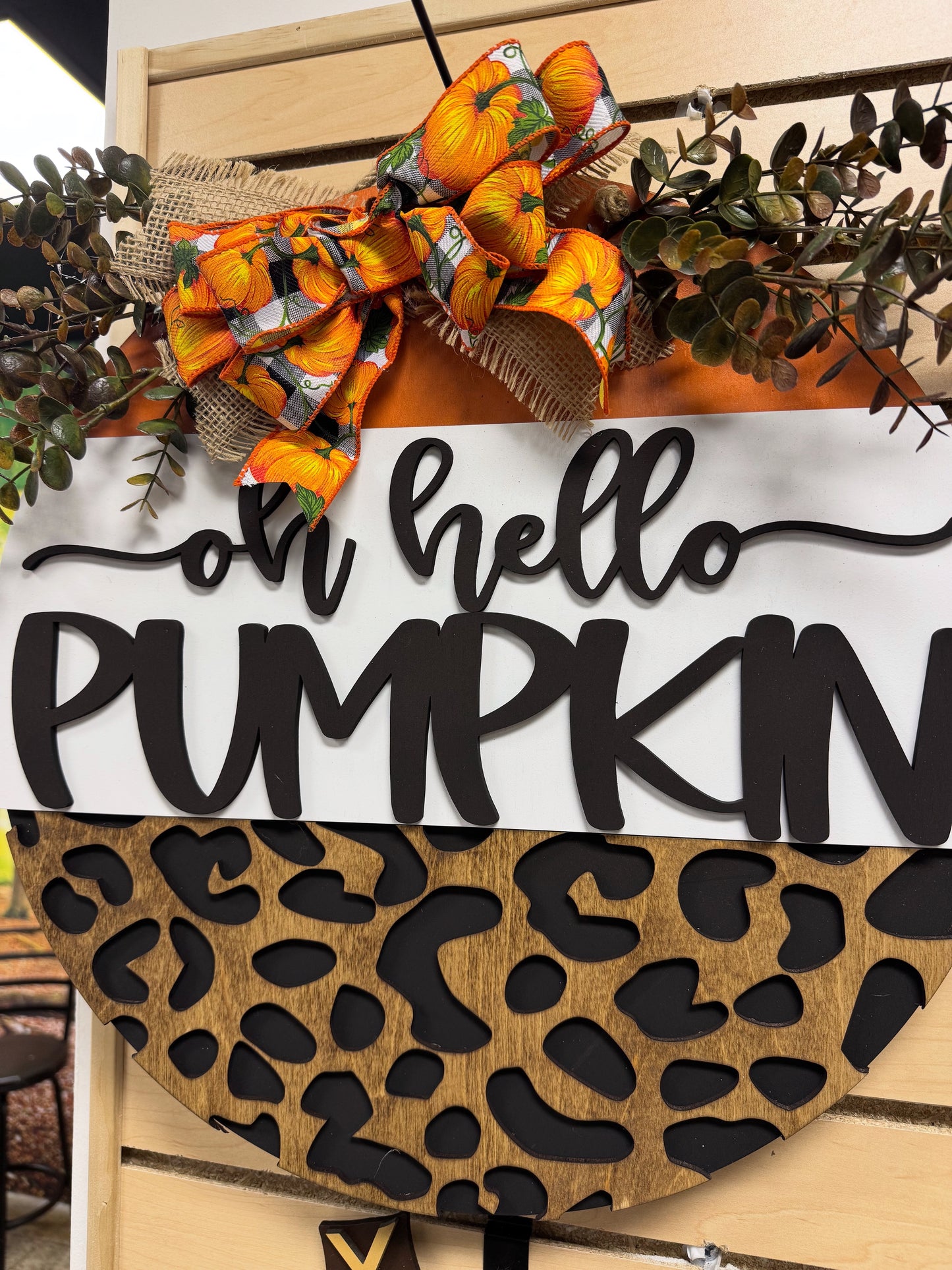 Oh Hello Pumpkin Leopard Round Sign