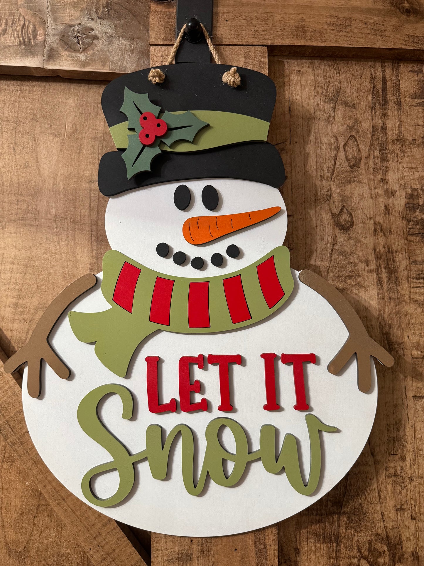 Let it Snow Wood Snowman Sign