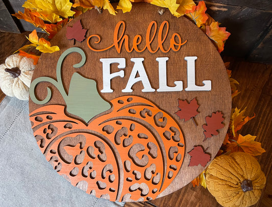 Hello Fall Round Sign