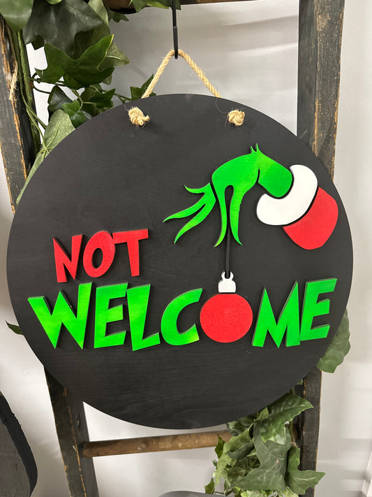 Grinch Not Welcome Round Sign